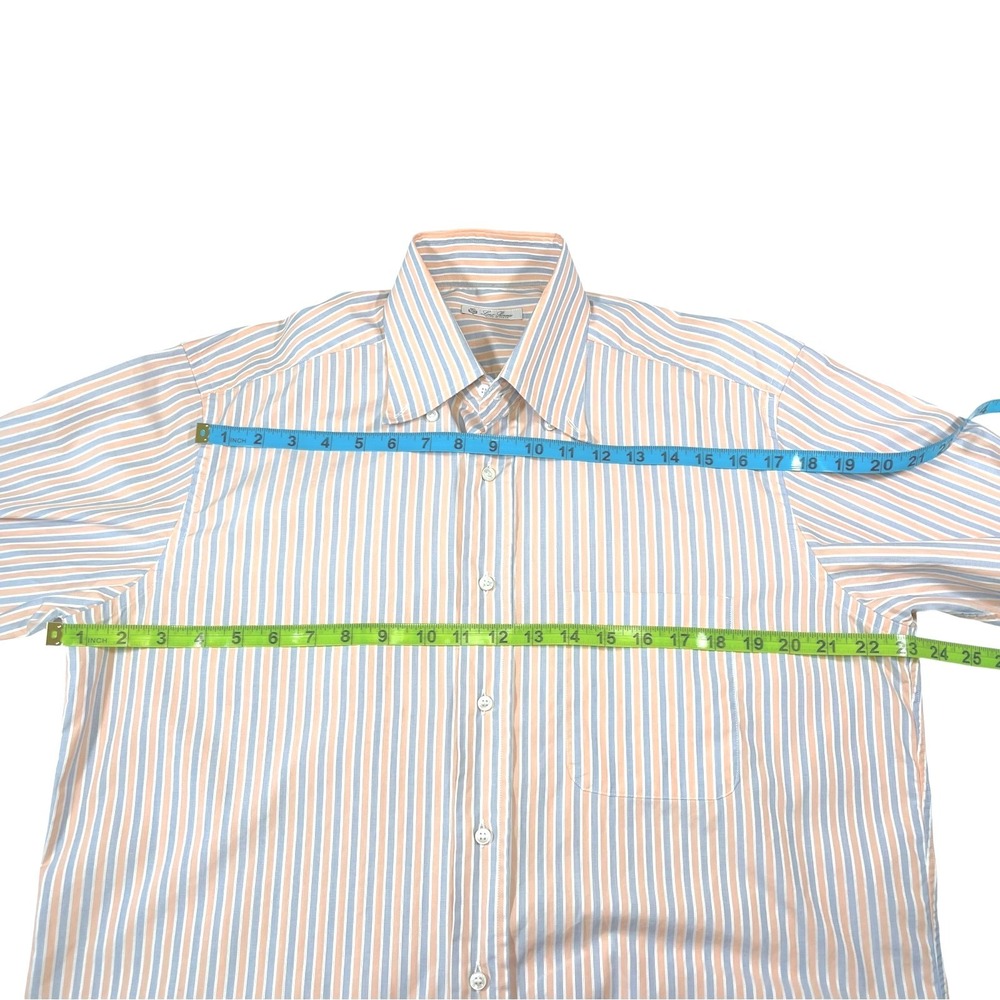 Loro Piana 16 41 Orange Blue Striped Button Down Shirt Cotton Italian Luxury - Picture 5 of 11